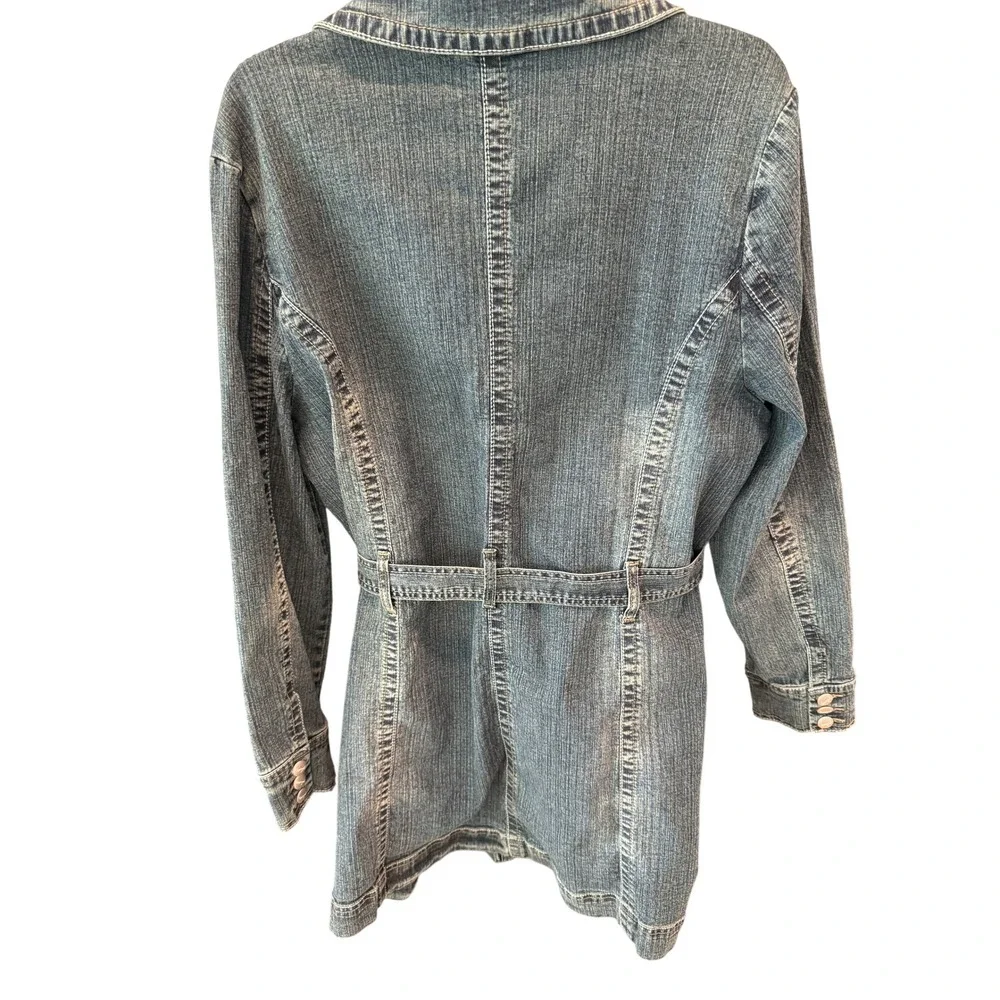 Y2K Vintage Curvaceous Denim Jean Jacket Belted Button Down Blue‎ Womens Size L
